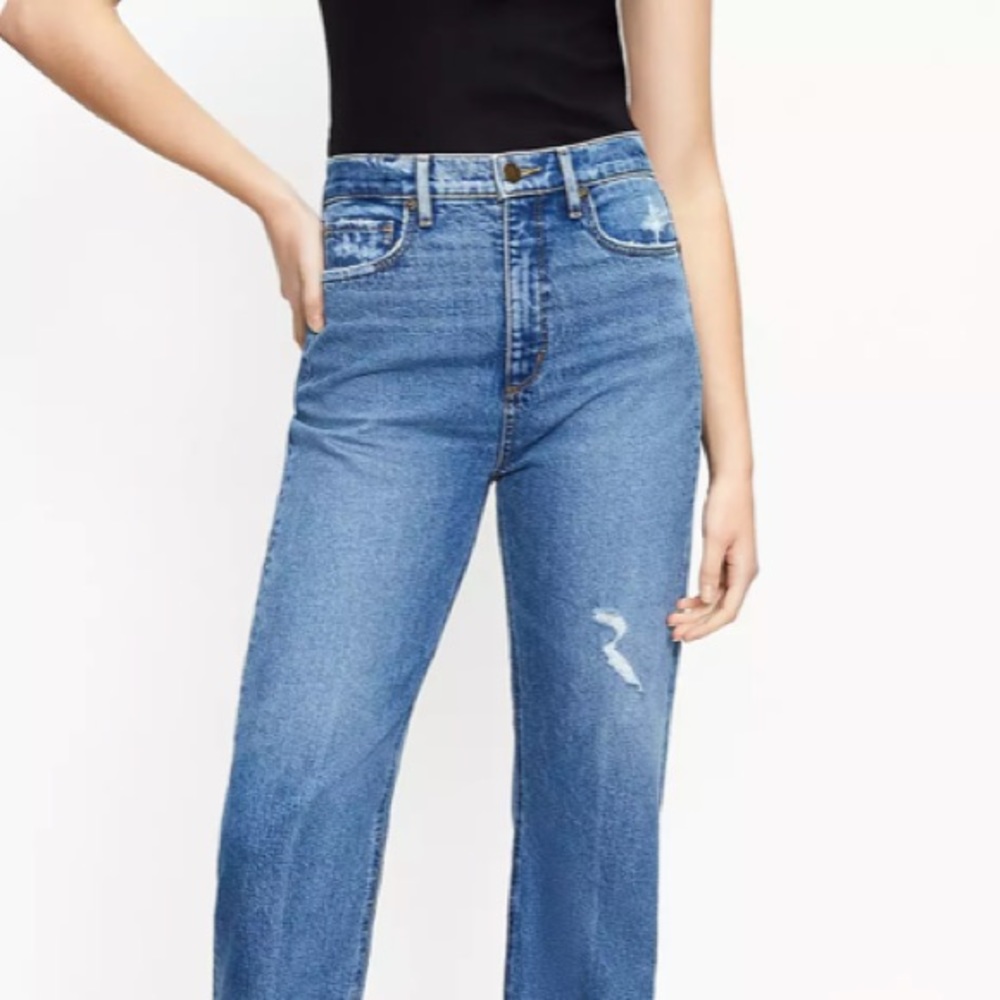 NEW LOFT The 90s Straight Ankle Distressed Women’s Jean Indigo Wash Size 24 - Picture 4 of 13